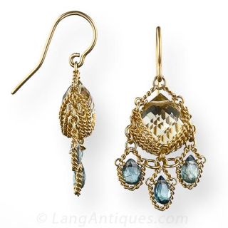 Contemporary Citrine and Green Sapphire Earrings