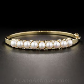 Contemporary Cultured Pearl and Diamond Bangle Bracelet