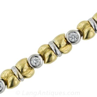 Contemporary Diamond, 18K Yellow and White Gold Bracelet