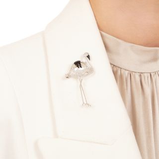 Contemporary Diamond and Pearl Crane Brooch