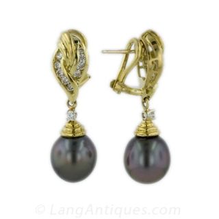 Contemporary Diamond and Tahitian Pearl Earrings