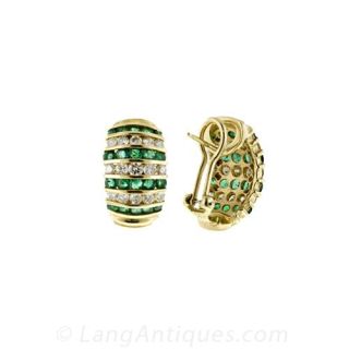 Contemporary Emerald and Diamond Earrings