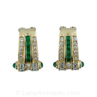 Estate Emerald Diamond Earrings 