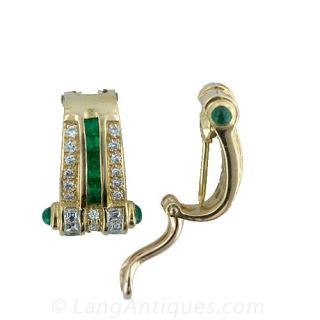 Contemporary Emerald and Diamond Earrings