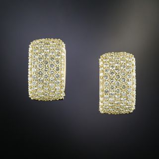 Contemporary Five-Row Pave Diamond Huggie Earrings - 1