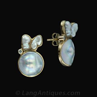 Contemporary Freshwater Blister Pearl Earrings