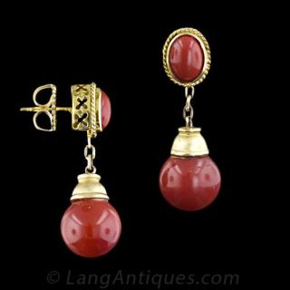 Contemporary Italian Coral Drop Earrings