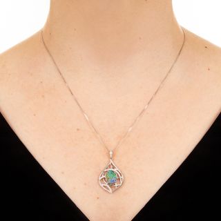Contemporary Opal and Diamond Pendant