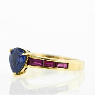 Contemporary Pear Shape Sapphire and Ruby Ring