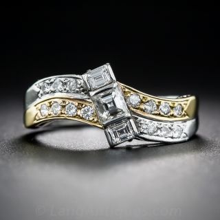 Contemporary Platinum and 18K Yellow Gold Diamond Ring