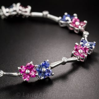 Contemporary Platinum Ruby, Sapphire and Diamond Bracelet