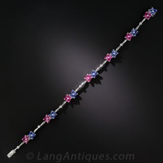Contemporary Platinum Ruby, Sapphire and Diamond Bracelet