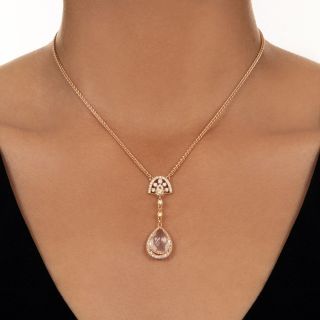 Contemporary Rose Quartz And Diamond Necklace
