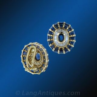 Contemporary Sapphire and Diamond Earrings