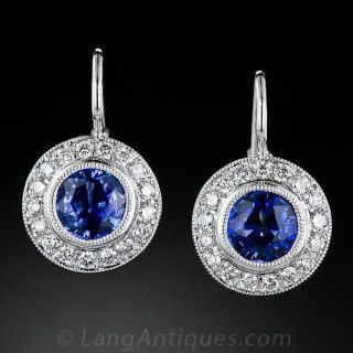 Contemporary Sapphire and Diamond Halo Earrings