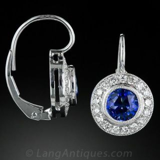 Contemporary Sapphire and Diamond Halo Earrings