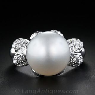 Contemporary South Sea Pearl and Diamond Ring - 1