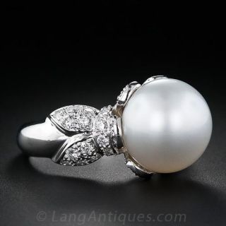 Contemporary South Sea Pearl and Diamond Ring