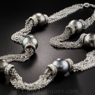 Contemporary Tahitian Pearl and Diamond Necklace