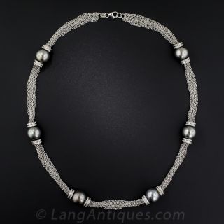 Contemporary Tahitian Pearl and Diamond Necklace