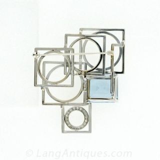Contemporary White Gold, Aquamarine and Diamond Brooch
