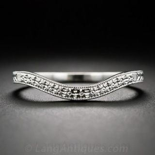 Contoured Engraved 18K White Gold Wedding Band