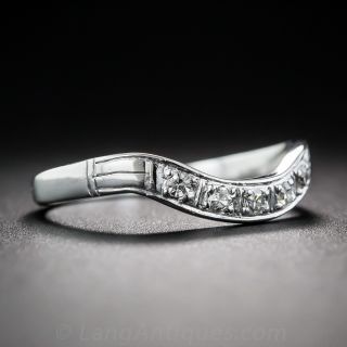 Contoured Platinum and Diamond Wedding Band