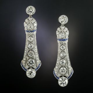 Convertible Art Deco Diamond and Calibre Sapphire Drop Earrings - 2