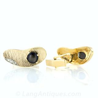 Cool 1950s Black Star Sapphire Cufflinks