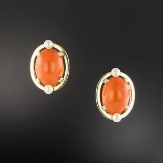 Coral and Pearl Clip Earrings - 2