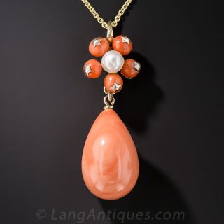 Coral and Pearl Drop Necklace
