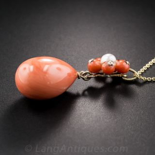 Coral and Pearl Drop Necklace
