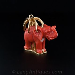 Coral Elephant  Under Palm Tree Pendant