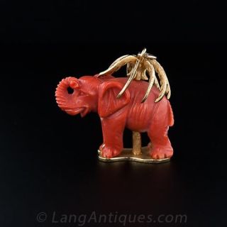 Coral Elephant  Under Palm Tree Pendant