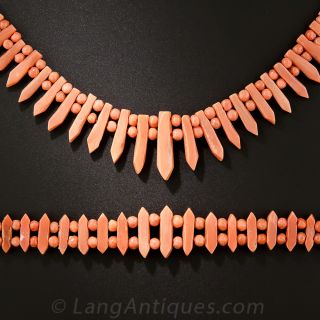 Coral Fringe Necklace and Bracelet