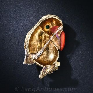 Coral, Gold and Diamond Bird Brooch
