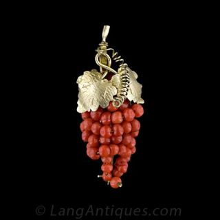 Coral Grape Cluster Earrings and Pin Suite