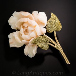 Coral Peony Brooch