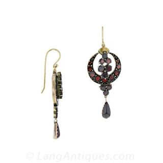 Crescent-Moon Bohemian Garnet Earrings