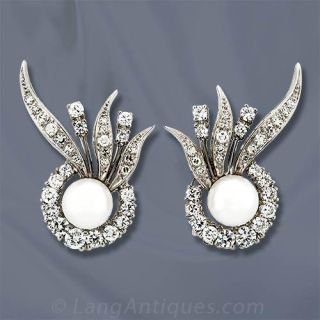 Vintage Pearl Diamond Earrings 