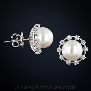 Cultured Pearl and Diamond Earrings