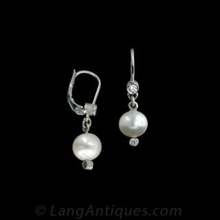 Cultured Pearl and Diamond Earrings
