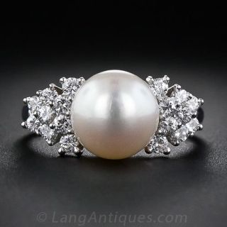 Cultured Pearl and Diamond Estate Ring