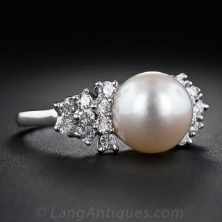 Cultured Pearl and Diamond Estate Ring