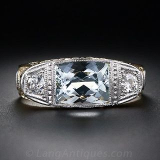 Cushion-Cut Aquamarine and Diamond Ring