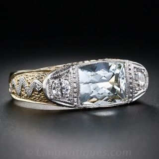 Cushion-Cut Aquamarine and Diamond Ring
