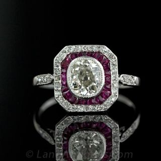 Art Deco Diamond Ruby Engagement Ring 