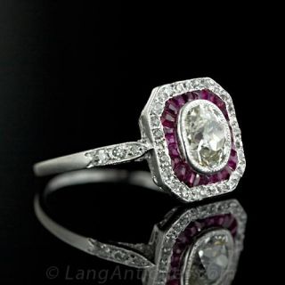 Cushion Cut Diamond and Calibre Ruby Ring