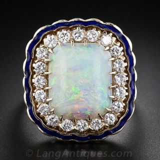 Cushion-Cut Opal and Diamond Ring