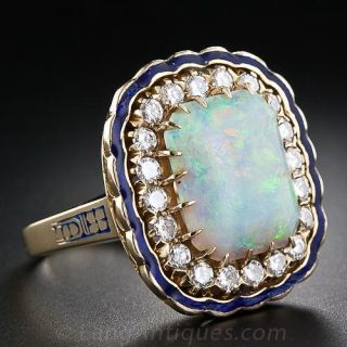 Cushion-Cut Opal and Diamond Ring